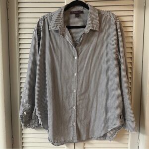 Gloria Vanderbilt | Oversized Marine Navy StripeWhite and Blue Button Down Shirt